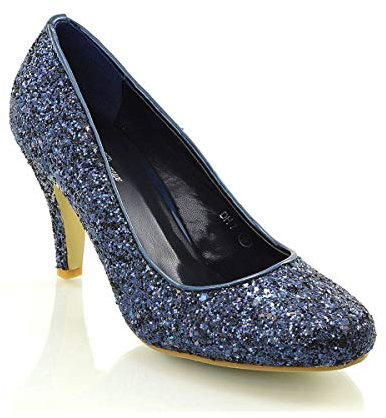 Womens Bridal Wedding Low Heel Sparkly Prom Party Court Shoes Size 3 4 5 6 7 8 (UK 5 / EU 38 / US 7, Navy Glitter)