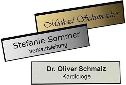 Schmalz® Kunststoff Namensschild mit facettiertem Rand incl. Gravur Nadel silberfarbig, goldfarbig oder weiss graviert Namensschilder mit Facette Nadel (gold, 64 x 16 mm)