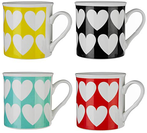 Premier Housewares Heart Mugs, Multi-Colour, Set of 4