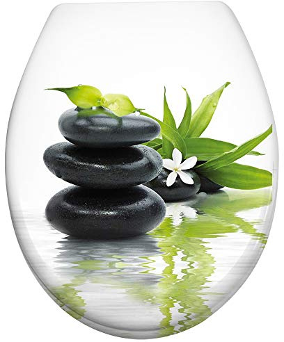 Froadp Oval Toilettendeckel Universal WC-Sitz mit Softclose Abnehmbar Hartplastik Antibakteriell Klobrille Stabile Einfache Montage 25 Muster Optional(Zen)