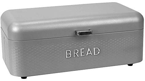 Home Basics BB45939 Kitchen Countertop, Metal, Vented with Hinge Top | Large Bread Box | Keeps Loaves, Bagels, Croissants Fresh, SOHO Grey