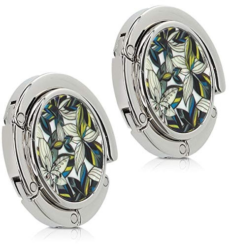 kwmobile Handväskekrokar för bord – set med 2 bärbara handväskekrokar vikbar väskhållare handväskhängare för bord med design – diamant handväska krok svart/vit/silver, Blå / Gul/Vit, Blommig handväska