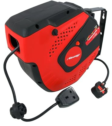 Neilsen CT4210 230V Automatic Cable Reel - 15M Cable with BS Socket & Plug, Spring-Loaded Auto Roll-Up, Safety Lock, Ideal for Garage, Workshop, and DIY Use
