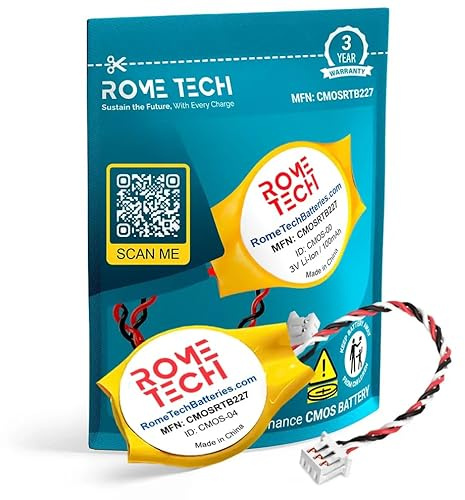 Rome Tech CMOS Battery for Dell Latitude E5400, E5410, E6400, E6400 ATG, E6410 Laptop BIOS CR2032 with 3 Pin Wire Cable (1-Pack)