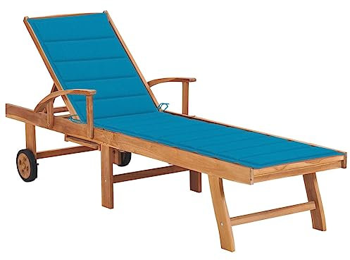 vidaXL Lettino Prendisole con Cuscino in Massello di Teak Blu