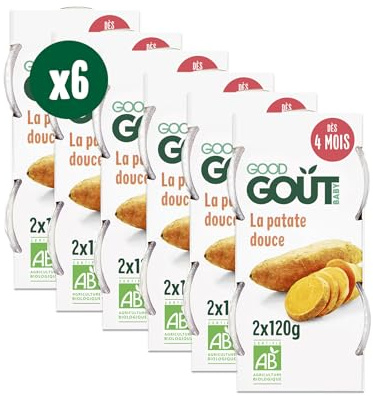 GOOD GOÛT - La Patate Douce - Plat Cuisiné Pour Bébé - Dès 4 Mois - Purée Lisse - Fabriqué En Bretagne - Bol Micro-Ondable - 2x120g - Lot De 6