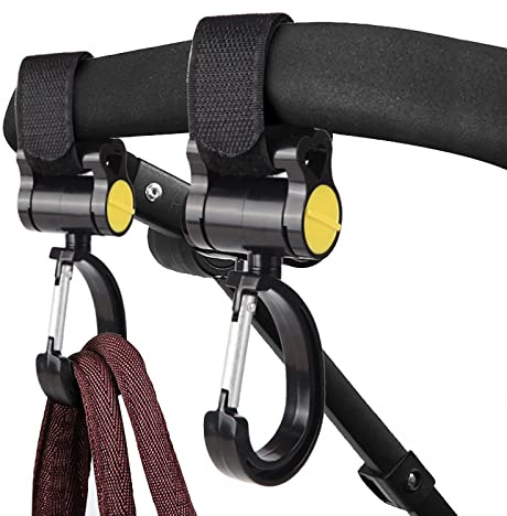 SHULLIN Kinderwagen haken 2 Stück Kinderwagen Taschenhaken Hook Taschenhaken buggy haken Universalhaken für Einkaufstüten Taschen sicher am Kinderwagen(Schwarz)