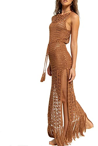 Women's Fringe Hem Crochet Cover Up Side Split Swimwear Beach Dress Swimsuit