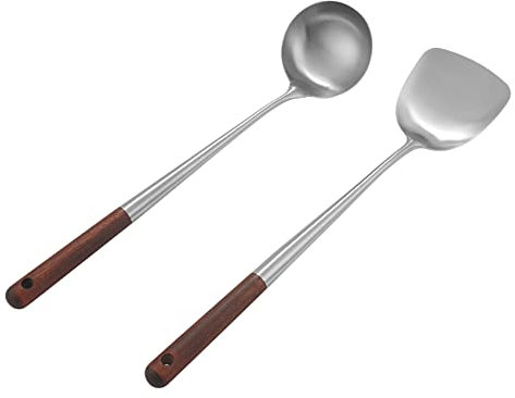 Peukerty Wok Spatel und Schöpfkelle Werkzeugset, 17 Spatel für Wok, Edelstahl Wok Spatel