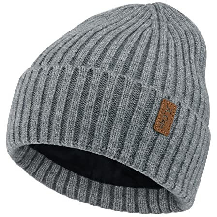Hombres Invierno Termicos Gorro Beanie de Punto Slouchy Gorras con Forro Polar para Mujer Hombre Clima Frio, Gris, Talla única