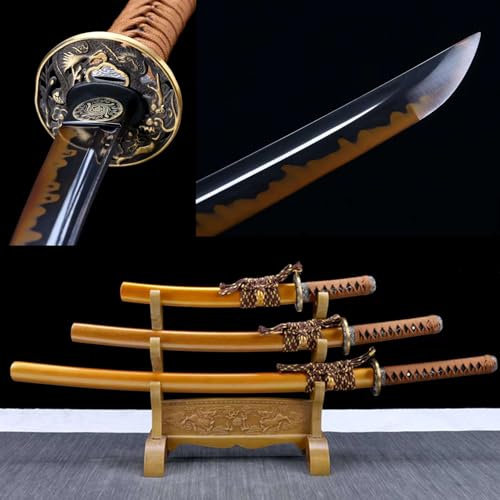 LQSMX sword Samurai Schwert 3-teilig Set scharf Katana Hand geschmiedete T1O Stahl brennende Klinge Geschenk, Dekoration und Überleben im Freien