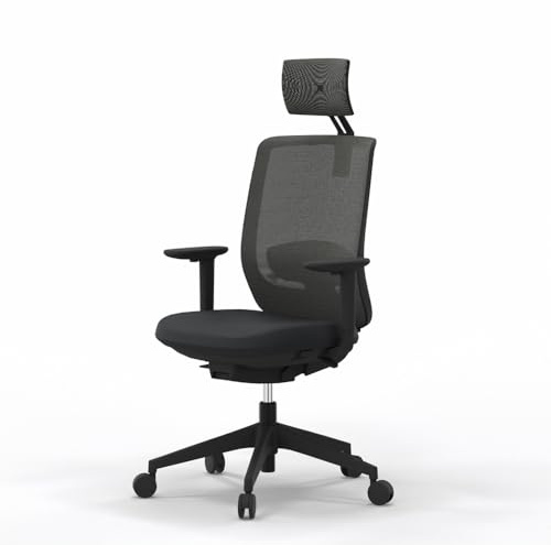 Silla de oficina profesional Actiu Trim Carbon Black malla Hasta 150 kg y uso de hasta 24 horas | Respaldo regulable en altura y asiento en profundidad | Top Ergonomía y Salud (Brazos 2D, Con cabezal)