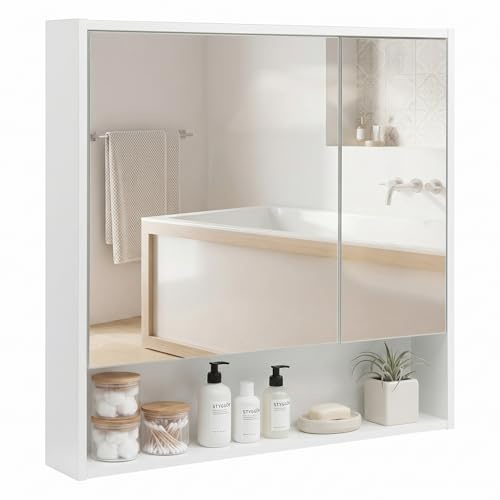 HollyHOME Bathroom Mirror Cabinets, 78x75cm Medicine Cabinet with Shelf