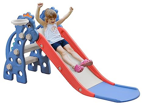 Aufun 3 in 1 Faltbar Kinderrutsche Freistehende Rutsche135x53x67cm mit Basketballkorb, Kinder Rutsche Baby Rutsche Indoor Spielplatz für ab 1-6 Jahr, Indoor Outdoor Kleinkinderrutsche