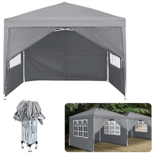 Froadp Vikbar paviljong 3 x 3 m, vattentätt paviljong med sidopaneler och bärväska, UV-skydd, trädgårdspaviljong för utomhusbruk, picknick, fest, camping, grå