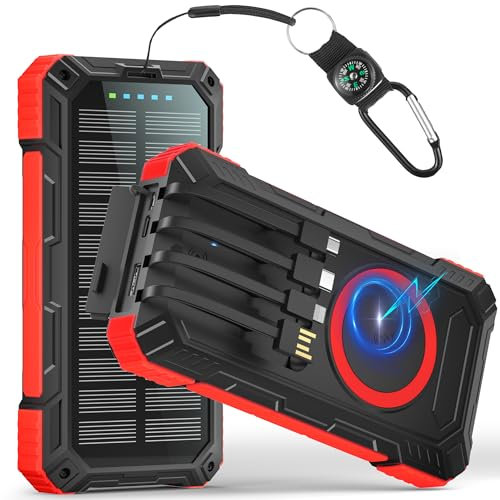 Power Bank Solar 56800mah con función de Carga inalámbrica, Impermeable Viene con 5 Salidas 3 entradas, Linterna, mosquetón, Qc 30 y USB C PD 20w para teléfonos portátiles, tabletas