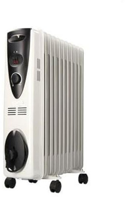 Ölradiator 2500 W mit 11 Heizelementen, ideal zum Beheizen komfortabler und effizienter Räume. Das Design optimiert die Luftzirkulation und bietet schnelle und dauerhafte Wärme.