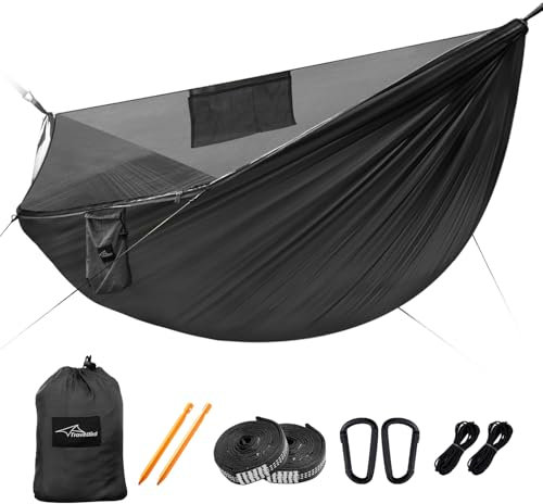 Travel Bird Camping Hammock with Mosquito Net and Ridge Rope, Extra Large for 2 Person, Lightweight Hanging Hammocks Tree Straps, All-in-one Fast Open Hammock for Outside, Hiking, and Travel