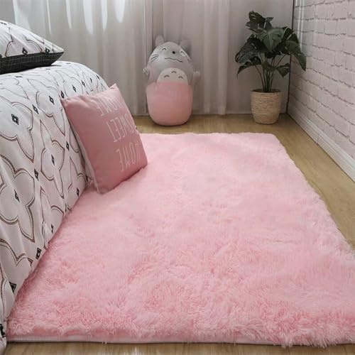 Genérico Alfombra Lavable para Salón, Dormitorio y Habitación de Los Niños - Lana de Pelo Largo, Muy Suave, Antideslizante, Moderna - Alfombra de Cama, Rosado, 40x60cm