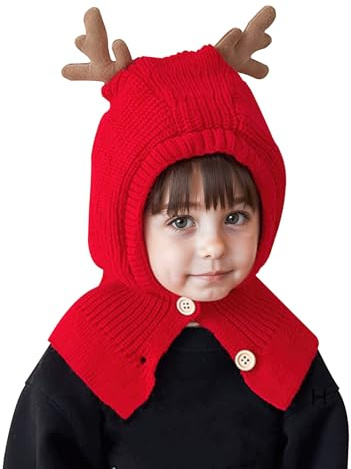 TAGVO Barn vinter termisk balaklava 1–6 år, multifunktionell vindtät varm fleece vintermössa, slip-mössa med halsvärmare halsduk för pojkar flickor, röd, one size
