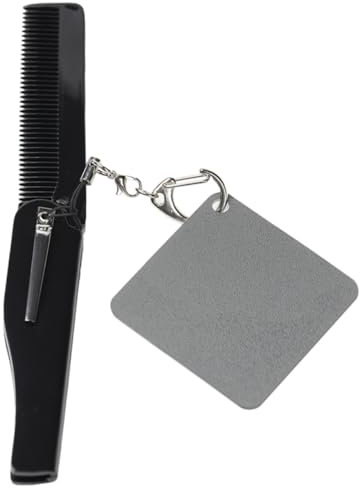 CRILSTYLEO Kleiner Klappbarer Bartkamm Faltbarer Reisekamm Mit Feinem Zahnkamm Praktischer Schlüsselanhänger Mit Quadratischem Spiegel