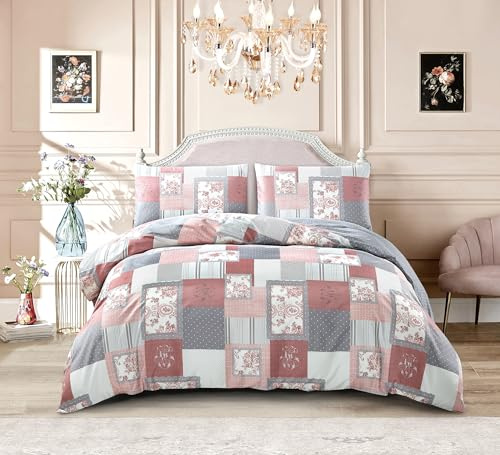 PRIME LINENS Påslakanset 4 st borstat mikrofiber, påslakan, sängkläder, set med örngott och extra dra-på-lakan ingår (fin dekor, kung)