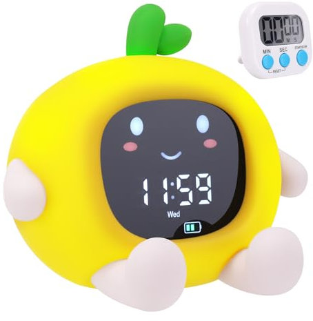 Sveglia Bambini Bambina Bambino Sveglie da Comodino Digitale LED Toddler Sleep Training Clock + Timer Trainer con Luce Notturna Ricaricabile Silicone Alarm Night Light Funzione Snooze Controllo Touch