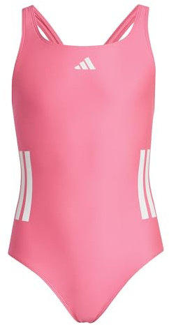 adidas Bambine e Ragazze 3-Stripes C-Back Swimsuit, Lucid Pink/White, 14-15 Years