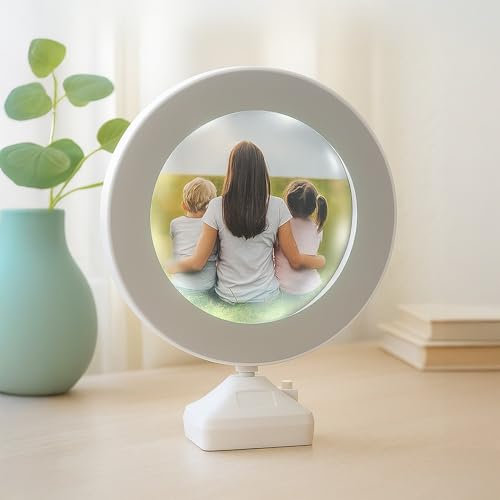 Ideen mit Herz Magic Mirror Illuminated Picture Frame or LED Mirror 3D Effect White with Timer Function Diameter 20.2 cm