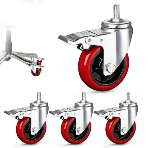 4 Stück Lenkrollen 50mm, Möbelrollen Leise 300 kg Gesamttragfähi Lenkrollen mit Bremsen Transportrollen aus Polyurethan-Gummibeschichtung für Innen & Außen