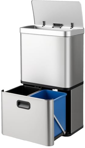 LIFEZEAL 56L Pattumiera Differenziata a 3 Scomparti, Bidoni, in Acciaio Inox, Apertura Automatica Sensore a Infrarossi, Ammortizzato, Interno, Cucina, Bagno, Cestino Spazzatura, Secchio, Argento