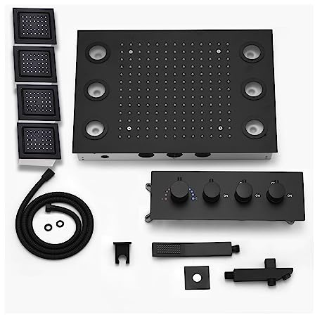 FWPGFVY Pannello Doccia a LED per Bagno, Set Doccia a Pioggia, deviatore valvola miscelatrice termostatica a Getto Laterale (Set Doccia)