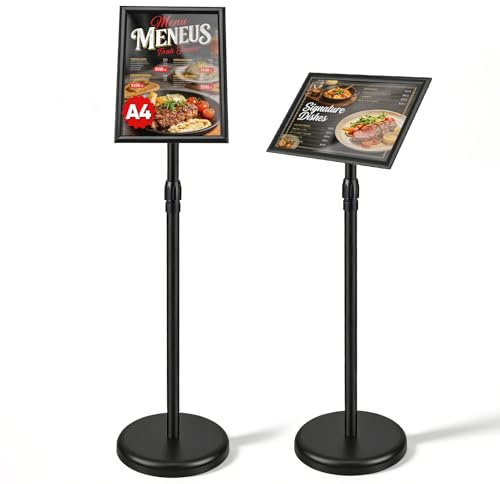 Soporte Para Carteles A4, Pie Estable,Soporte De Exhibición,Altura Ajustable,Rotación De 360°,Resistente Al Agua Y Al Polvo,Soporte De Letrero De Pie Para Menú, Restaurante,Tienda,Recepción(A4)