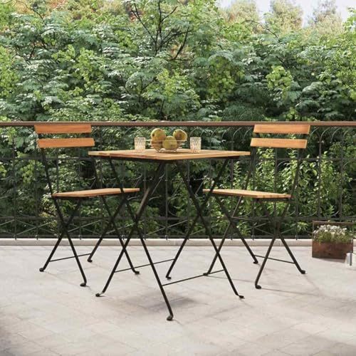 SKTQYQO Set de Bistro Pliant 3 pcs en Bois Massif de Teck et Acier Ensemble de jardin pour la détente en plein air Meubles de jardin Convient pour les balcons