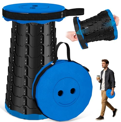 NXPZ Sgabello Pieghevole Portatile, Sgabello Telescopico, Sgabello da Campeggio Leggero, Altezza Regolabile, Ideale per Campeggio, Giardino, Escursionismo, Pesca, Capacità di Carico 180 kg (Blu, 1)