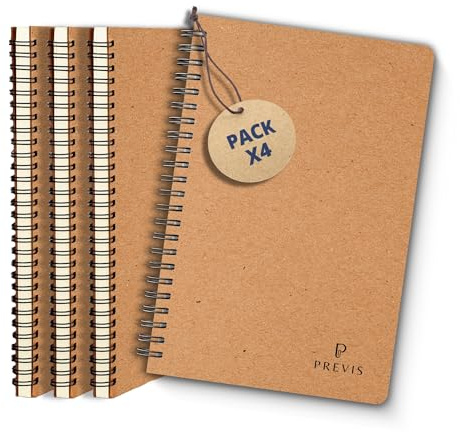 PREVIS x4 Libreta A5 Hojas Blancas 100% Papel Reciclado - Pack de 4 Cuaderno de Notas con Anillas Pequeño A5-160 Páginas con 80g - Ideal para Tareas, Trabajo y Soltar y Desestresar la Mente.