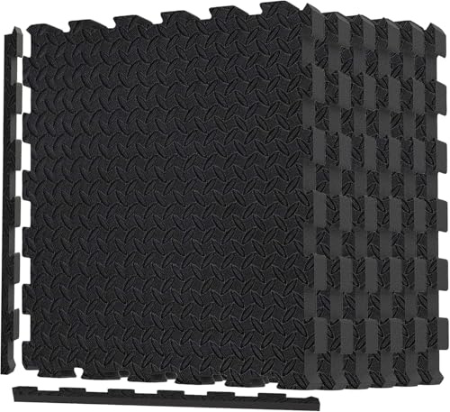 TRYN Exercise Mat EVA Interlocking Foam Floor Tiles for Home Gym, Mat for Home Workout Equipment, Workshops Under Pool, Hot Tub, Garage, Garden, Play Area Puzzle Flooring (Black, 12 Tiles (48 SQ FT))