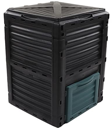 Ejoyous Bidone per Compost, Bidone per Compostaggio in Plastica da 300 Litri con Coperchio Superiore Incernierato e Sfiato, per Compost Cubico per Cucina, Giardino, Cortile, Rifiuti Domestici