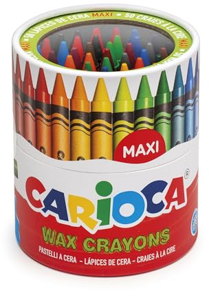 Carioca MAXI WAX | 42388 - Scatola Pastelli a Cera Maxi, Colori Assortiti, 50 pezzi, Multicolore