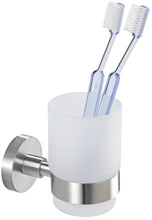 WENKO Zahnputzbecherhalter UNO Mod. Bosio, Edelstahl, inkl. Schraubmaterial, 7x9,5x10,5 cm, matt