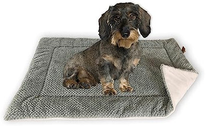 FLUFFINO Hundedecke Größe S, 73 x 45 cm | Flauschig, weich & waschbar, Hundematte mit Wildlederimitat für erhöhte Rutschfestigkeit | Hundekissen für große & kleine Hunde oder Katzen [grau]
