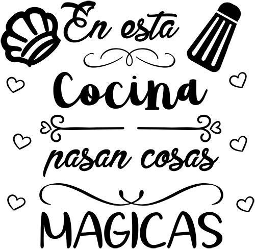 CrisPhy® Frase Vinilo En esta cocina pasan cosas magicas Vinilos decorativos, Pegatina frases motivadoras para pared. Pegatinas para decorar habitaciones.Vinilos con frases (Alto 30cm por 30cm)