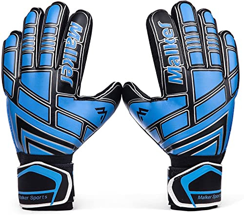 Malker Soccer Goalie Gloves Goalkeeper Gloves with Fingersave and Double Wrist Protection, Strong Grip Goalkeeper Gloves for Youth&Adult Size 6 (Black)