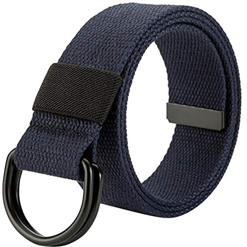 HotYou Militär Leinwand Gürtel, Stoffgürtel Outdoor Jeansgürtel für Damen und Herren mit Doppel D-ringe Schnalle,Dark Blue,Breite: 3.8 CM,Länge:100 CM