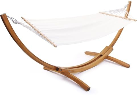 Habitat et Jardin Hamac Bois avec Toile en Coton Dallas 3 m | Ecru - Toile Plein air Portable - Hamac Terrasse, Balcon, Jardin, Extérieur, Camping