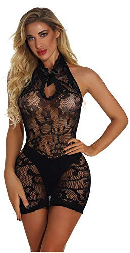 Cosy-L Sexy Dessous aus Netzstoff, für Partys im Club, Nachtwäsche, sexy Kleid, Babydoll, für Party, Schwarz, One Size