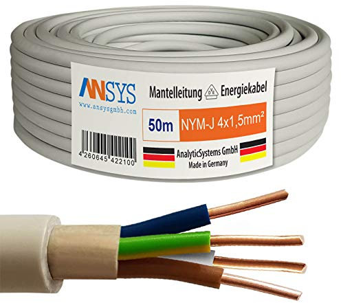 TechMech 50m NYM-J 4x1,5 mm² Mantelleitung Feuchtraumkabel Elektrokabel Kupfer Made in Germany