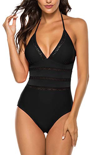 Litthing Femme Maillot de Bain 1 Pièce Sexy Col V Push Up Swimsuit