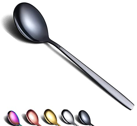 Berglander Lot de 6 cuillères à soupe noires en acier inoxydable titane brillant - Cuillère à soupe noire