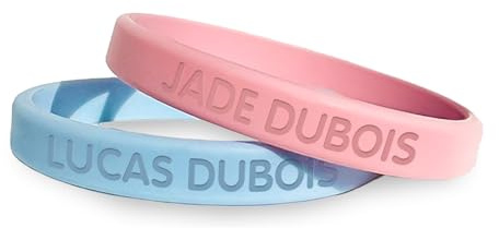 BIENMARQUER - Lot de 2 Bracelets d'Identification SOS Personnalisables-Bracelets pour Enfant à Personnaliser avec un Numéro de Téléphone-Bracelets de Sécurité pour éviter que votre enfant ne se perde